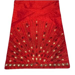 Bella Lux‎ Holiday Collection Red Gold Color Christmas Beaded Table 70x14